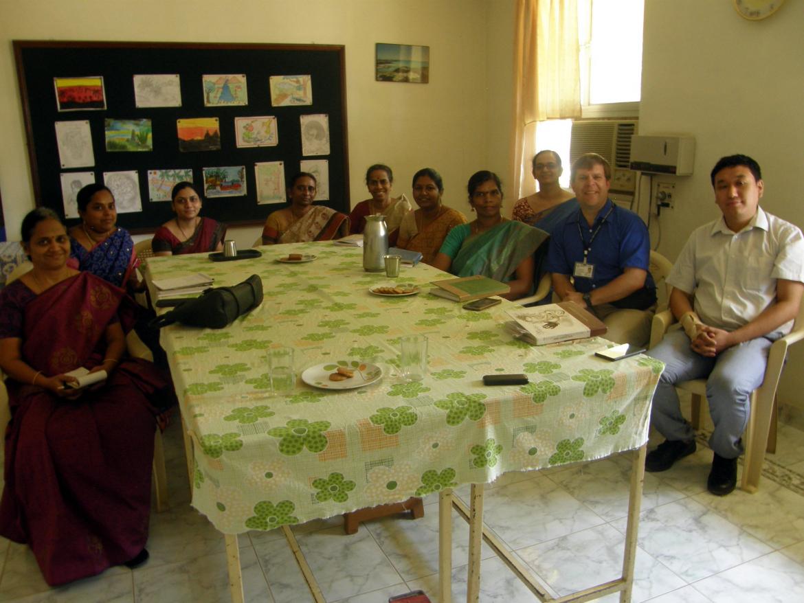 Ferren and Tsherlingla meeting with personnel at the Vedavalli Vidyalaya School in Vellore