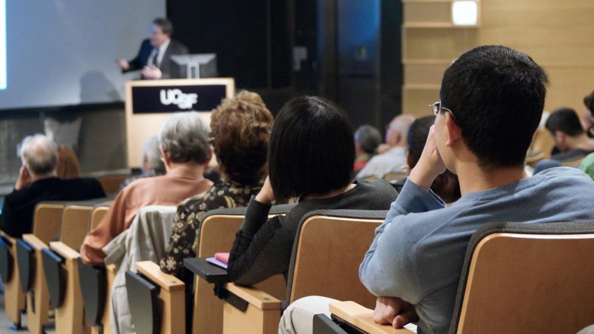 Audience listening to presentation