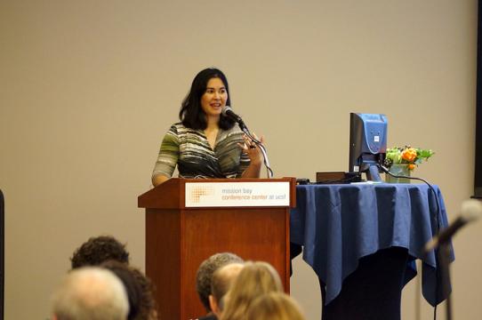 CTRP director Alicia Lieberman, PhD, speaks at the program's special 20th anniversary event. 